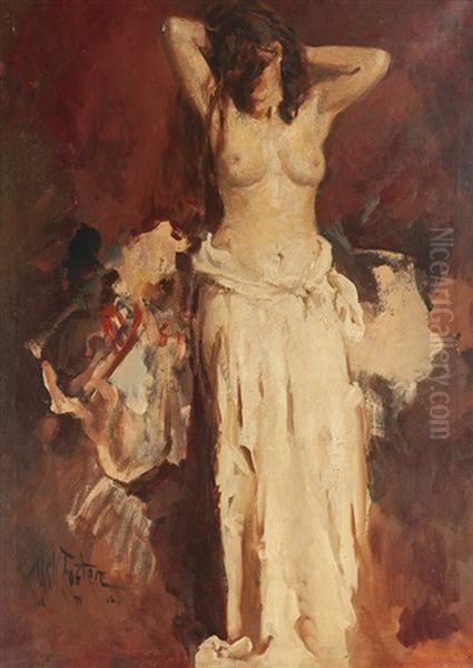 Nude, Standing With Hips Draped Oil Painting by William Frederick Foster