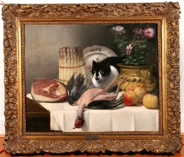 Nature Morte Avec Chat Oil Painting by Guillaume Romain Fouace