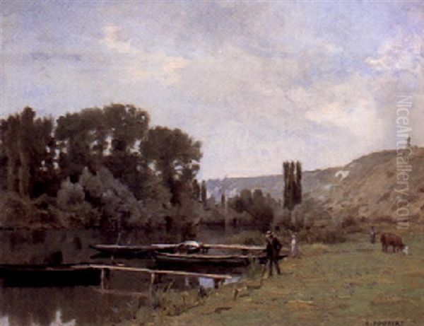 An Idle Afternoon By The River Oil Painting by Emile-Louis Foubert
