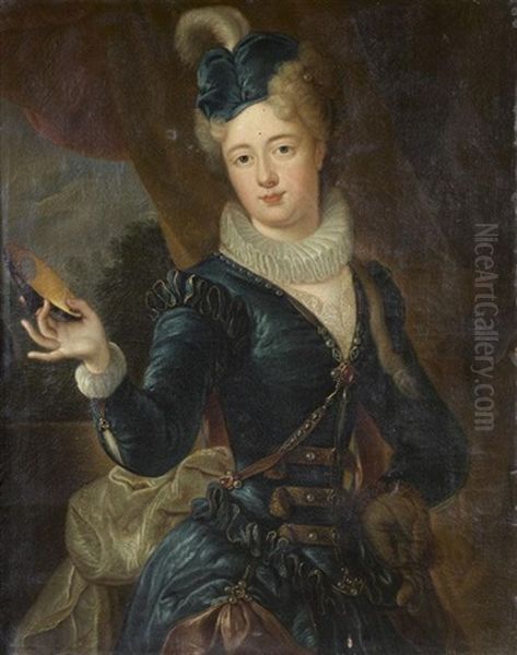 Portrait De Femme Tenant Un Masquesur Sa Oil Painting by Nicolas Fouche