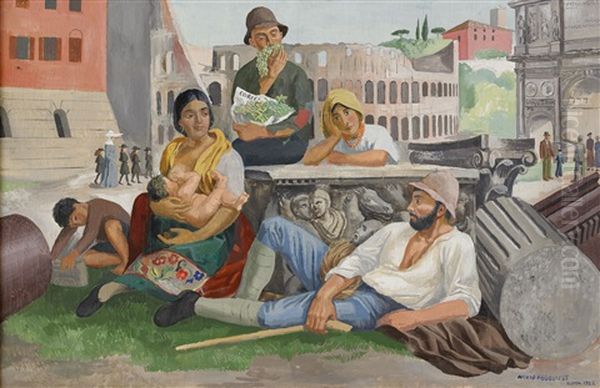 Bondfolk Pa Forum Romanum Oil Painting by Arvid Fougstedt