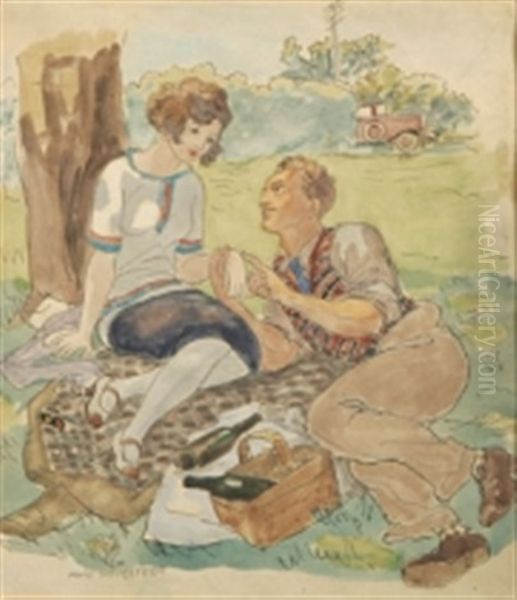 Picknick I Det Grona Oil Painting by Arvid Fougstedt