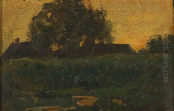 Untitled (landscape With Houses) Oil Painting by Alexis Fournier