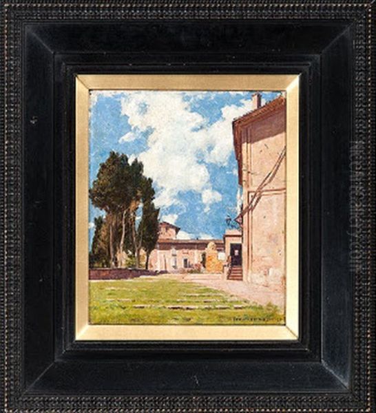 Roman Courtyard Oil Painting by Alexis Fournier