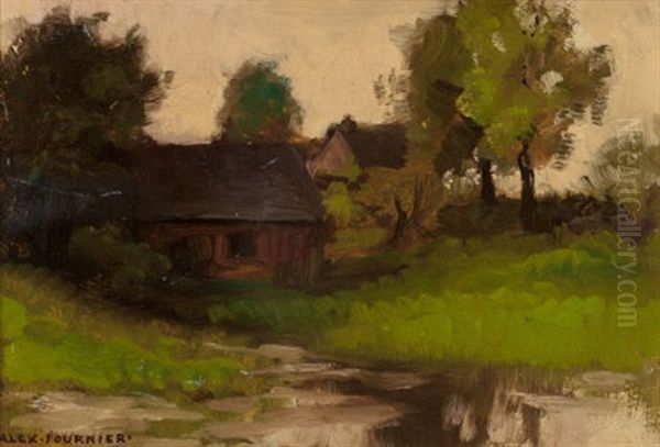 House By A Lake, France Oil Painting by Alexis Fournier