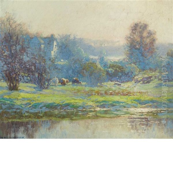 Landscape With Cows Oil Painting by Alexis Fournier