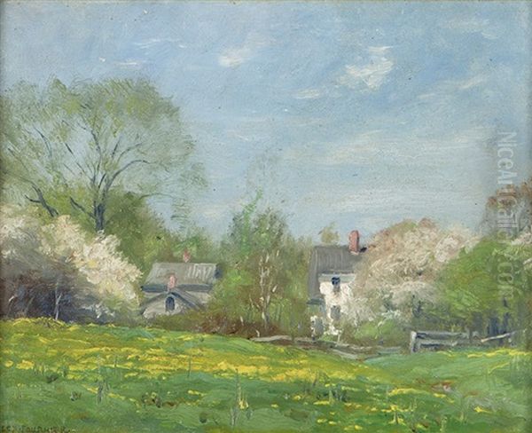 In May, Spring Landscape With Houses Oil Painting by Alexis Fournier
