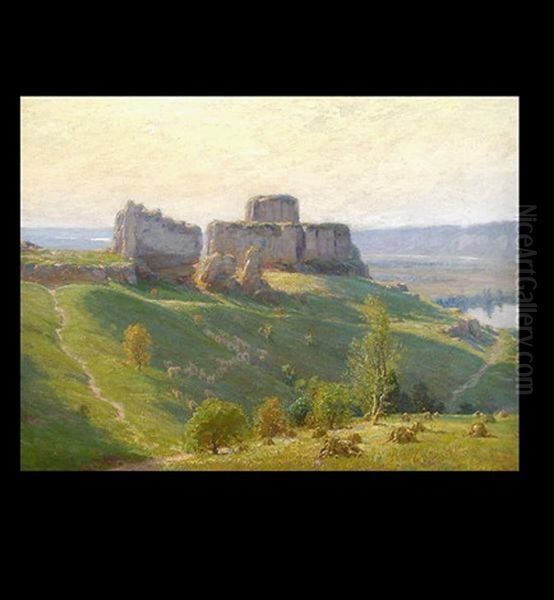 Ruins Of Chateau Gaillard And The Seine Valley Oil Painting by Alexis Fournier
