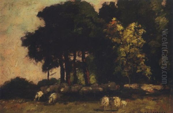 Sheep In A Landscape Oil Painting by Alexis Fournier