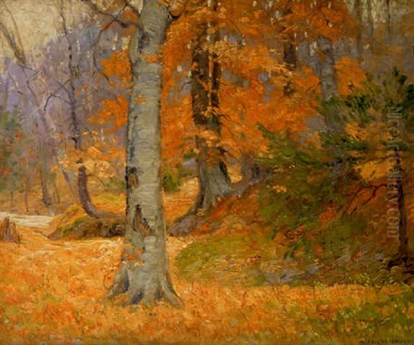 Autumn Woodland Oil Painting by Alexis Fournier