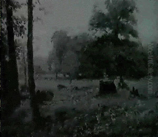 Wooded Landscape Oil Painting by Alexis Fournier