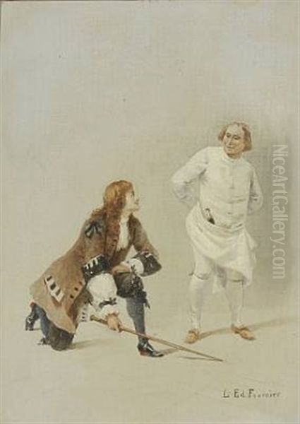 Scene With Two Men In Rococo Clothing Oil Painting by Louis Edouard Paul Fournier