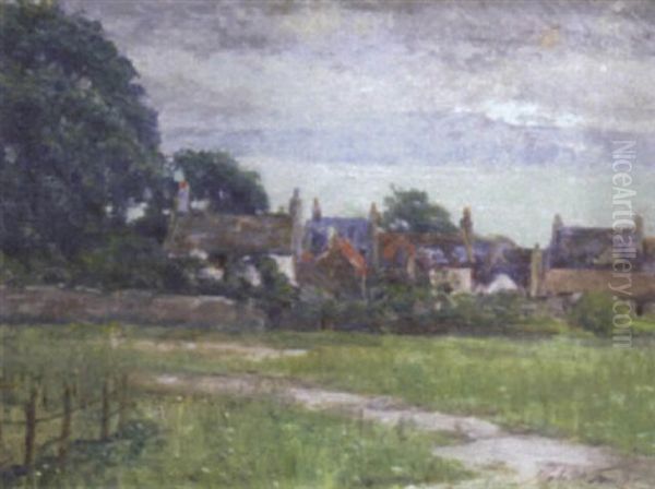 Pathway To Village Oil Painting by Robert Fowler