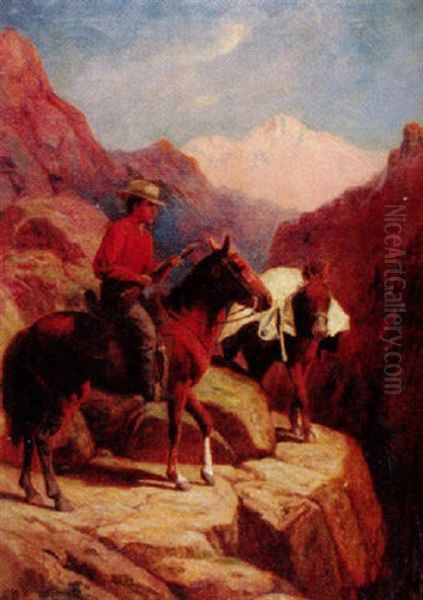 Western Landscape With A Hunter On Horseback And His Burro Oil Painting by Robert Atkinson Fox