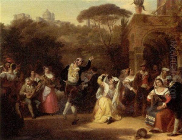 A Dance In The Campagna Oil Painting by Henri Jean Baptiste Fradelle