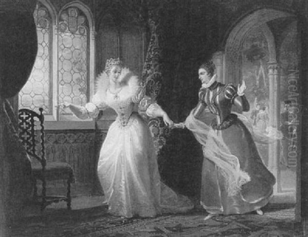 Queen Elizabeth I And Lady Paget Oil Painting by Henri Jean Baptiste Fradelle