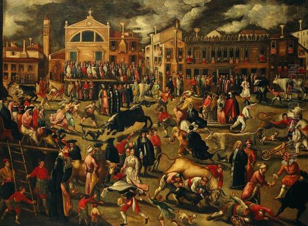 La Caccia Al Toro In Campo San Polo A Venezia Oil Painting by Joseph-Athanase Aufray