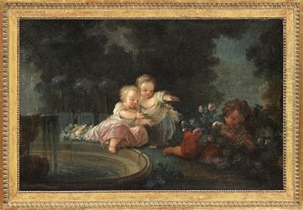 Parklandskap Med Lekande Barn Oil Painting by Jean-Honore Fragonard
