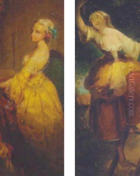 A Lady In Peasant Dress On A Ladder Oil Painting by Jean-Honore Fragonard