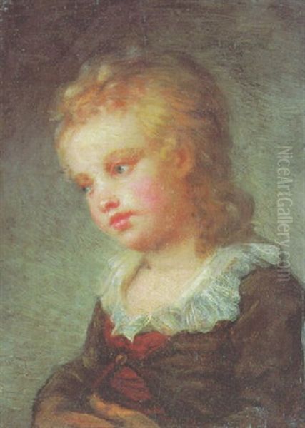Portrait Of A Boy In A Brown Coat With Lace Collar Oil Painting by Jean-Honore Fragonard