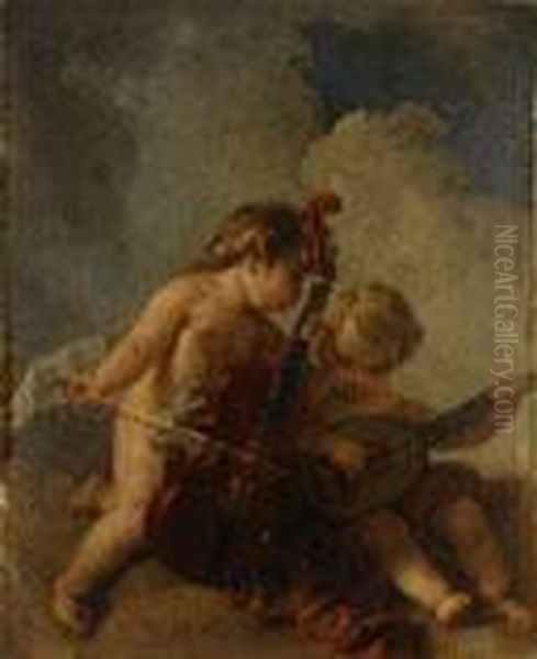 Dos Amorcillos Con Instrumentos Musicales Oil Painting by George Friedrich August Lucas