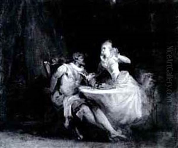 Amorous Couple In An Interior Oil Painting by Jean-Honore Fragonard