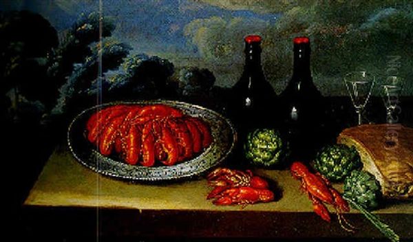 Still Life With Artichokes And Crayfish On A Porcelain Dish Oil Painting by Claude Joseph Fraichot