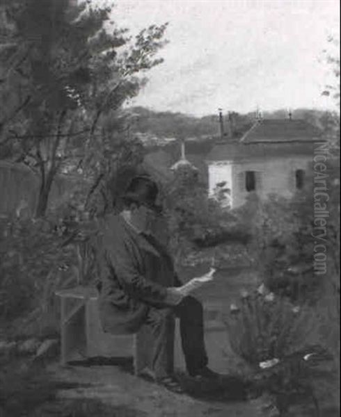 Homme Lisant Dans Son Jardin Oil Painting by Francois Louis Francais