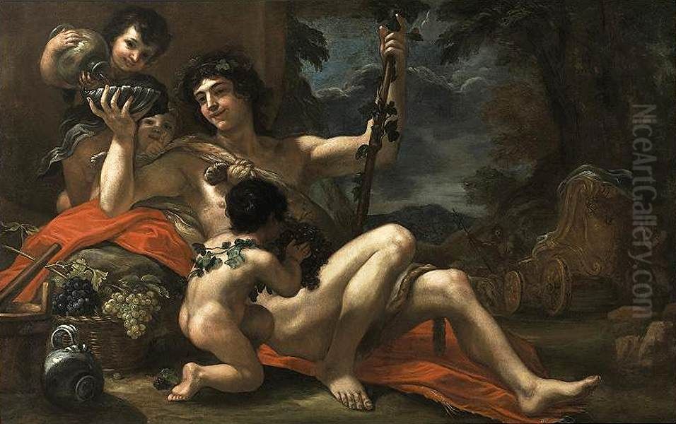Bacchus With Attendant Putti Oil Painting by Baldassare Franceschini