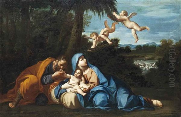 Rest During The Flight Into Egypt Oil Painting by Marc Antonio Franceschini