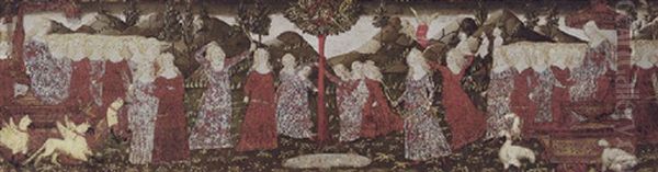 An Archery Tournament, With Maidens Drawn In Chariots, With Griffins And Storks Oil Painting by Francesco Di Giorgio Martini