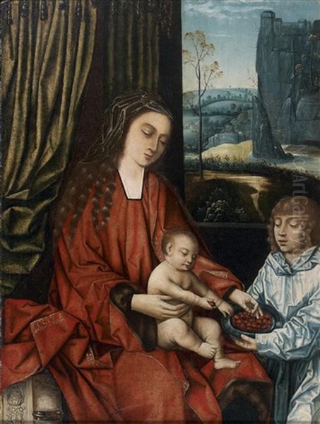 Vierge A L'enfant Aux Cerises Oil Painting by Master Of Frankfurt