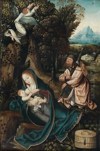 La Fuite En Egypte: La Sainte Famille Servie Par Un Ange Oil Painting by Master Of Frankfurt