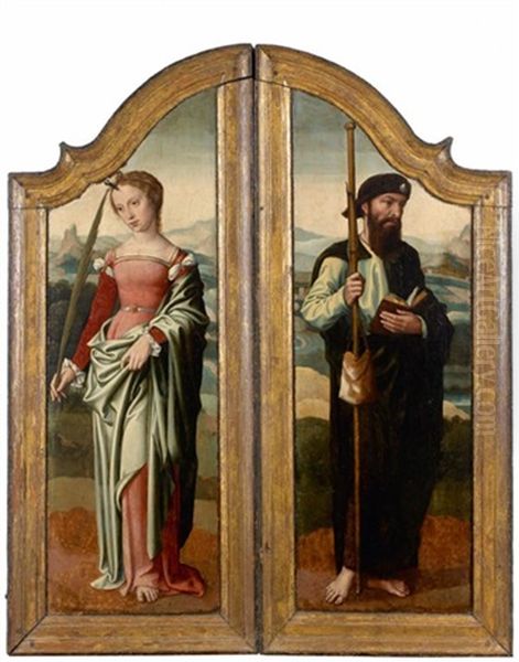 Saint Jacques De Compostelle Et Probablement Sainte Encratia De Saragosse (pair) Oil Painting by Master Of Frankfurt