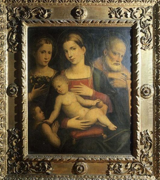 La Sainte Famille Avec Saint Jean-baptiste Et Une Sainte Tenant Un Panier De Fleurs (collab. W/giulio Francia) Oil Painting by Giacomo Francia