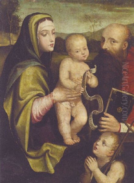 The Holy Family With The Infant Saint John The Baptist And A Male Saint Oil Painting by Giacomo Francia