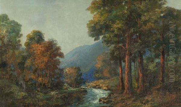 Stream Through A Wooded Landscape Oil Painting by John Bond Francisco