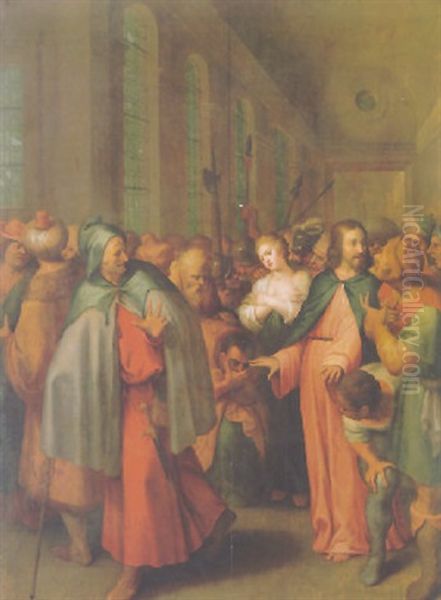 Christ And The Adulteress Oil Painting by Ambrosius Francken