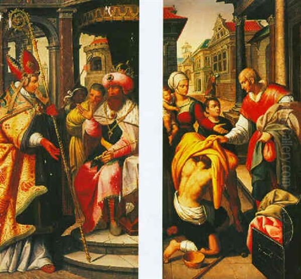 Scene From The Life Of A Bishop Saint - Saint Nicholas Of Myra? Oil Painting by Ambrosius Francken