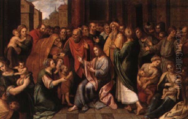 Christ Blessing The Little Children Oil Painting by Ambrosius Francken