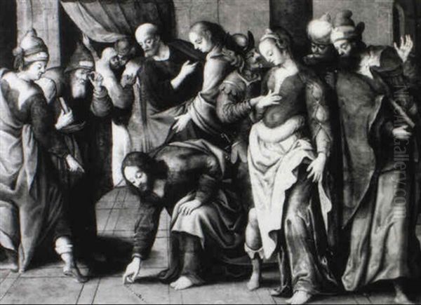 Christ And The Woman Taken In Adultery Oil Painting by Ambrosius Francken