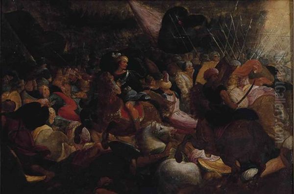 A Battle Scene Oil Painting by Hieronymus I Francken