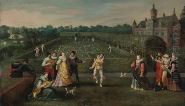 Courtiers Strolling In A Garden Oil Painting by Hieronymus I Francken