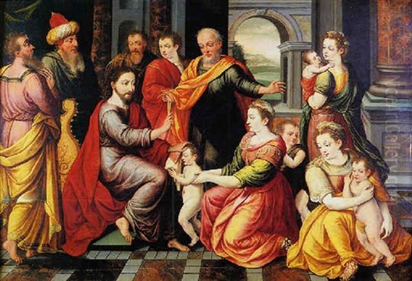 Le Christ Benissant Les Enfants Oil Painting by Hieronymus I Francken