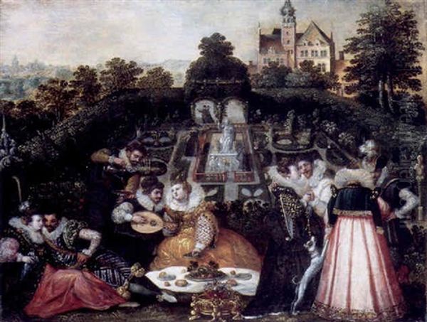 Gesellschaft Im Schlossgarten Oil Painting by Hieronymus I Francken