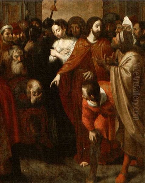 Le Christ Et La Femme Adultere Oil Painting by Ambrosius Francken the Younger