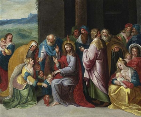 Christus Segnet Die Kinder Oil Painting by Ambrosius Francken the Younger