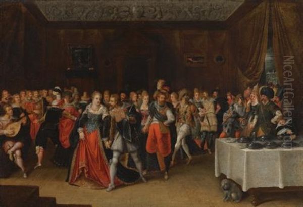 An Interior Scene With Elegant Figures At A Wedding Oil Painting by Hieronymus Francken the Younger