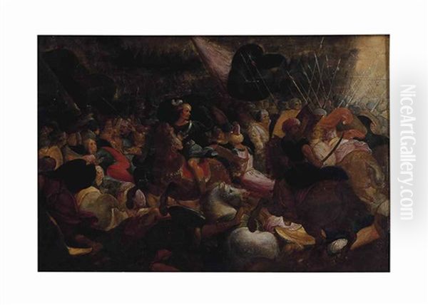 A Battle Scene Oil Painting by Hieronymus I Francken