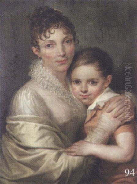 Portrait D'une Mere Et De Son Fils Oil Painting by Pierre Joseph Celestin Francois